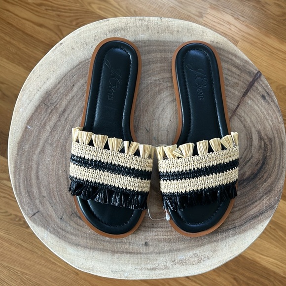 J. Crew Sorrento woven sandal with raffia fringe Black and natural Size 6.5 - Picture 4 of 9